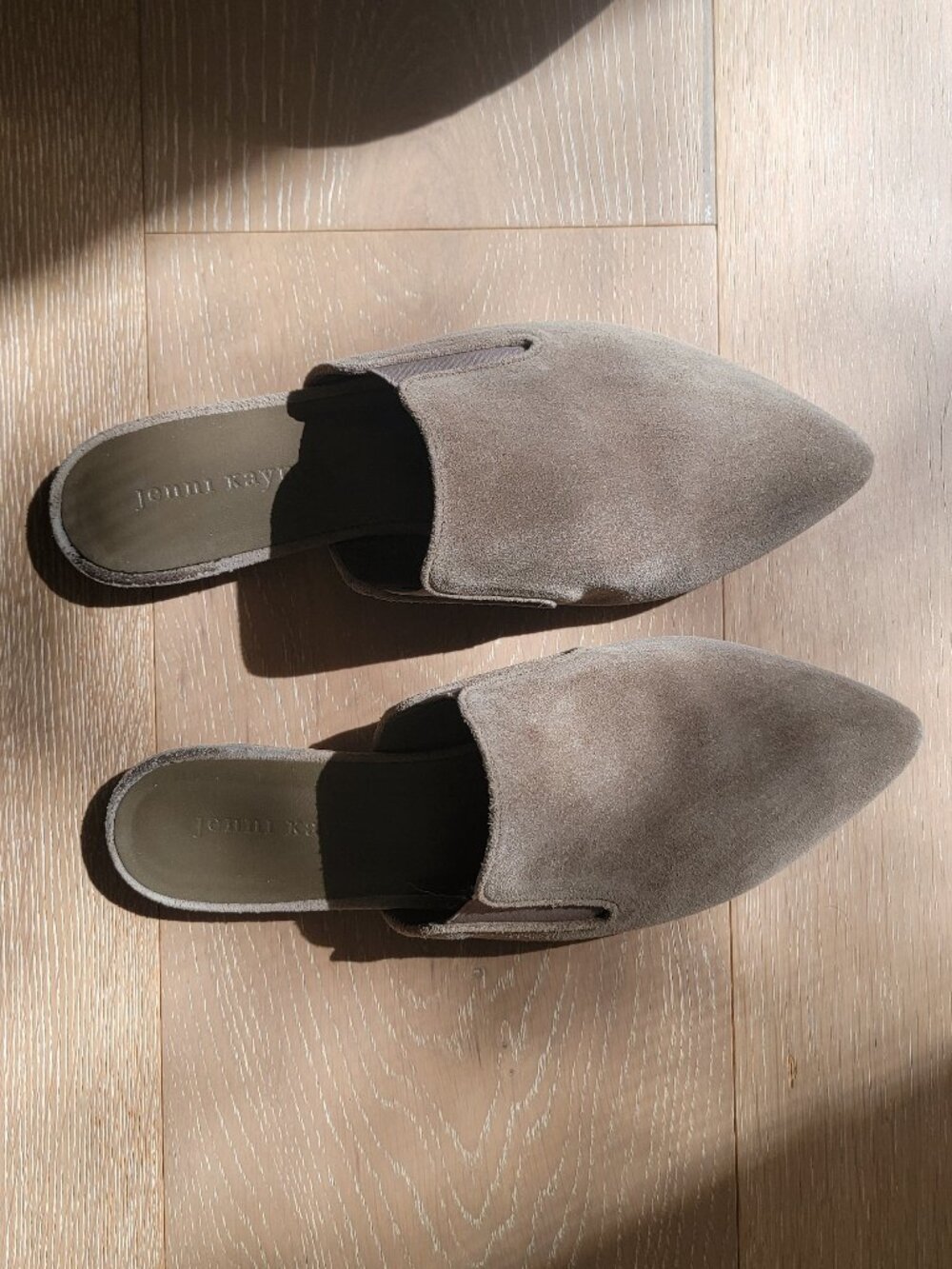 JENNI KAYNE Laurel Mules Size US 7- 7.5 (EU 38) Taupe Green Pointy Toe Flats